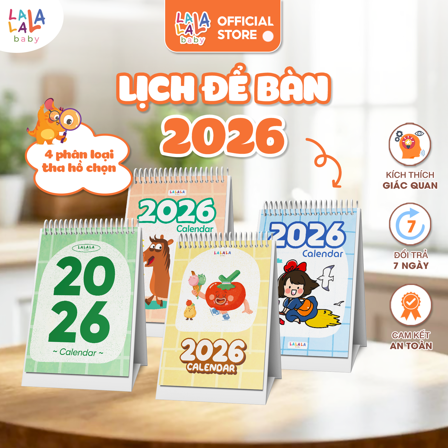 Lịch để bàn 2026 có lịch âm mini kèm ghi chú cute Calendar nhiều mẫu Lalala Baby